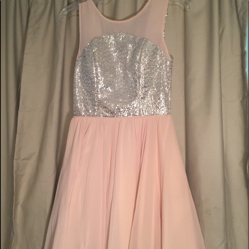 Light pink dress with silver sequins.